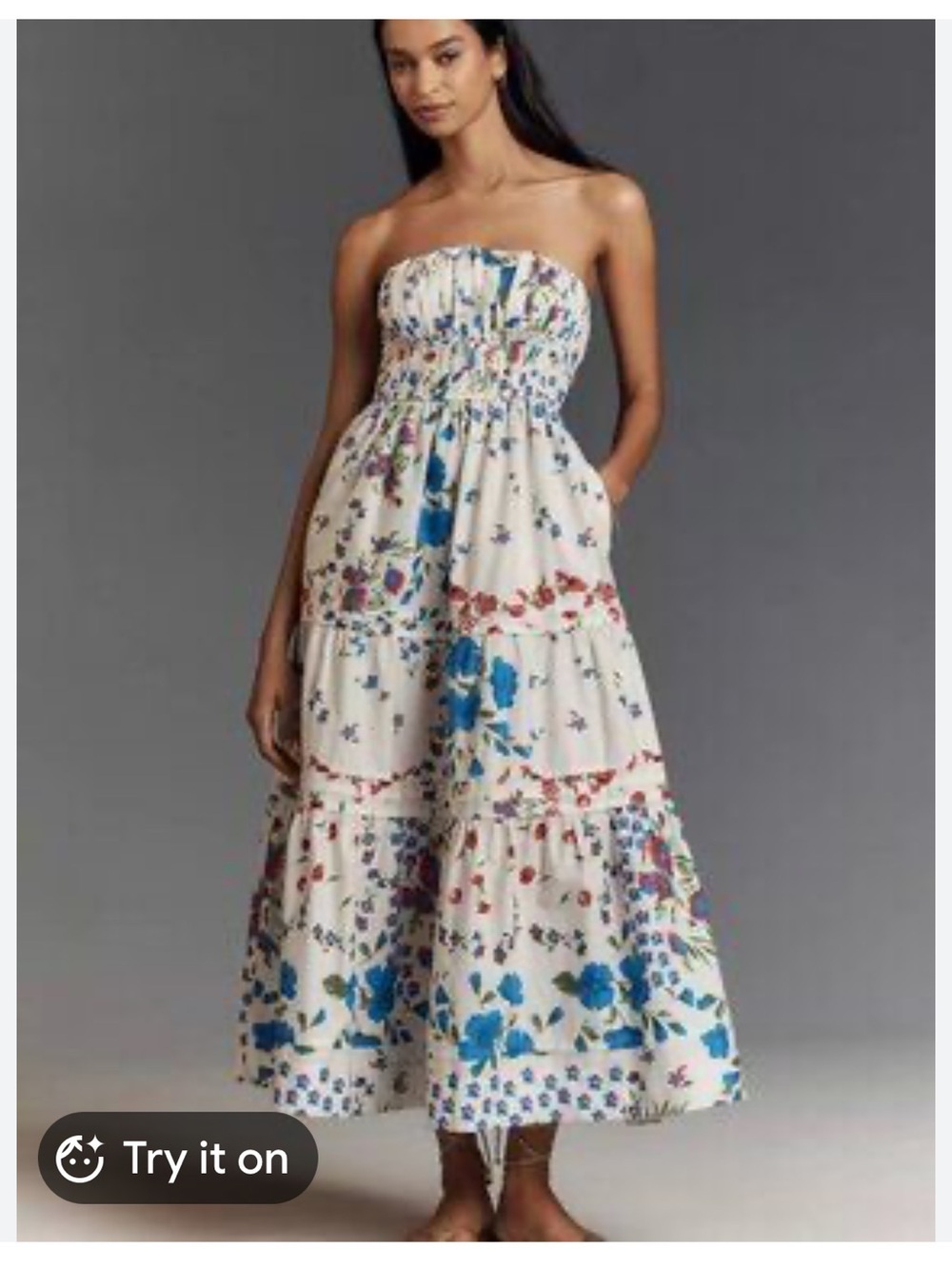 Anthropologie The Somerset Maxi Dress Strapless Edition Floral White Sz M NEW